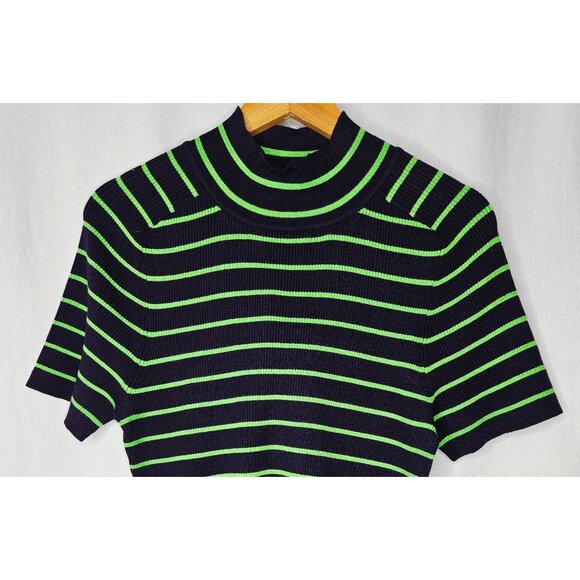 Free Assembly Black & Green Striped Short Sleeve Mock Neck Ribbed Knit Top XL - Picture 3 of 6